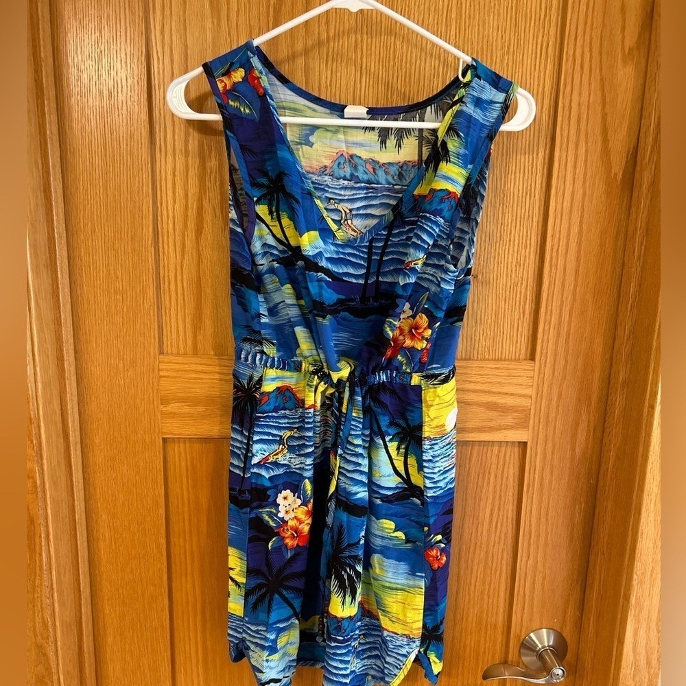 Palmwave Hawaii Women's Blue Tropical Scenic Surfer Mini Dress Size Medium